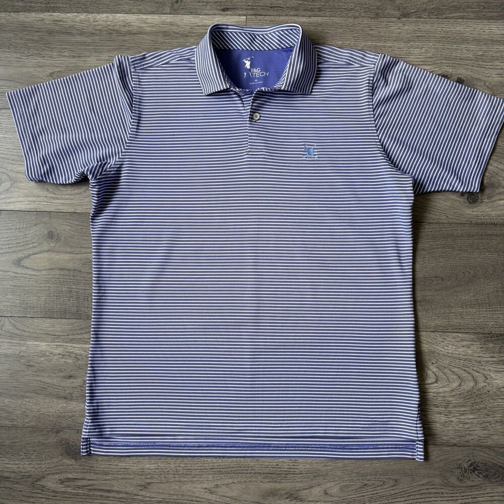 F&G Tech Men’s Light Purple and White‎ Striped Performance Golf Polo Size Medium